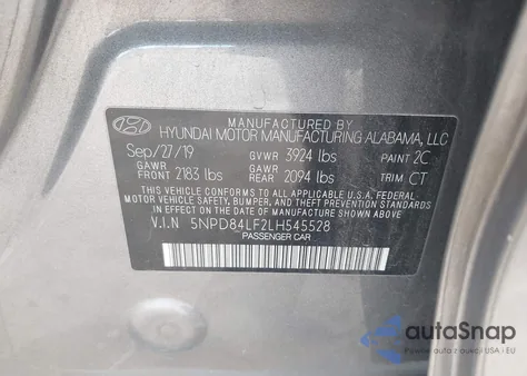 2020 Hyundai Elantra Sel z USA, uszkodzony, nr VIN 5NPD84LF2LH545528